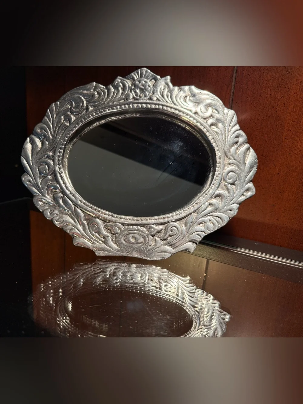 Vintage PewterEasel/Stand Mirror – Arte Giancarlo – Rococo Style Floral Frame